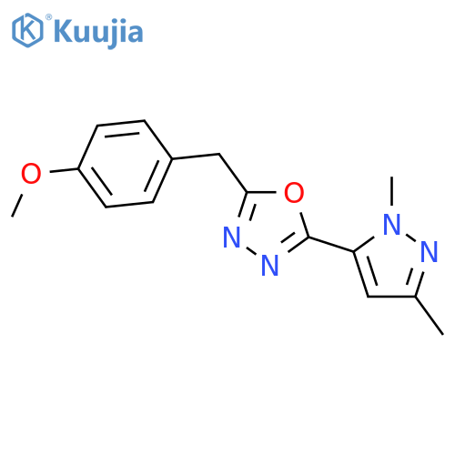 2-(1,3-dimethyl-1H-pyrazol-5-yl)-5-(4-methoxybenzyl)-1,3,4-oxadiazole structure