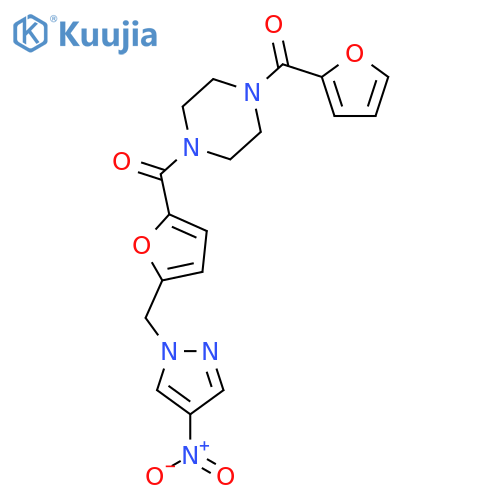 1-(2-furoyl)-4-{5-[(4-nitro-1H-pyrazol-1-yl)methyl]-2-furoyl}piperazine structure
