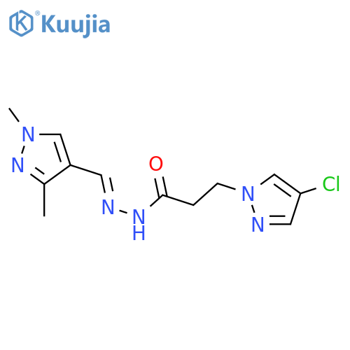 <br>3-(4-chloro-1H-pyrazol-1-yl)-N'-[(1E)-(1,3-dimethyl-1H-pyrazol-4-yl)methyle ne]propanohydrazide structure