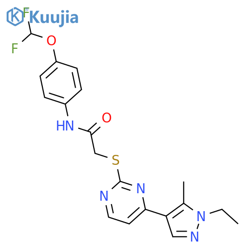 <br>N-[4-(difluoromethoxy)phenyl]-2-{[4-(1-ethyl-5-methyl-1H-pyrazol-4-yl)pyrim idin-2-yl]thio}acetamide structure