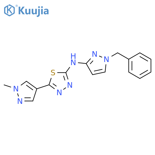<br>(1-Benzyl-1H-pyrazol-3-yl)-[5-(1-methyl-1H-pyrazol-4-yl)-[1,3,4]thiadiazol- 2-yl]-amine structure