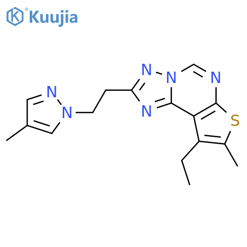 <br>9-Ethyl-8-methyl-2-[2-(4-methyl-pyrazol-1-yl)-ethyl]-thieno[3,2-e][1,2,4]tr iazolo[1,5-c]pyrimidine structure