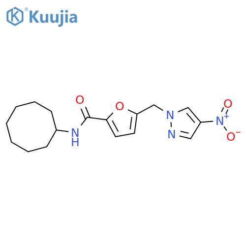 5-(4-Nitro-pyrazol-1-ylmethyl)-furan-2-carboxylic acid cyclooctylamide structure