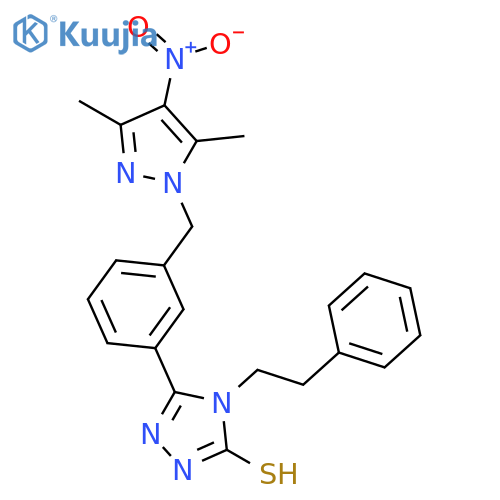 <br>5-[3-(3,5-Dimethyl-4-nitro-pyrazol-1-ylmethyl)-phenyl]-4-phenethyl-4H-[1,2, 4]triazole-3-thiol structure