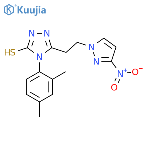 <br>4-(2,4-Dimethyl-phenyl)-5-[2-(3-nitro-pyrazol-1-yl)-ethyl]-4H-[1,2,4]triazo le-3-thiol structure