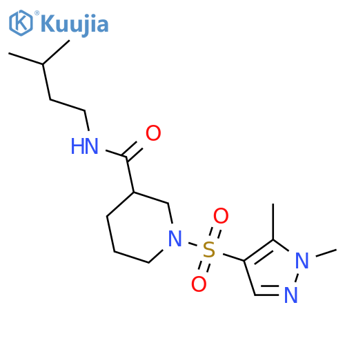 <br>1-(1,5-Dimethyl-1H-pyrazole-4-sulfonyl)-piperidine-3-carboxylic acid (3-met hyl-butyl)-amide structure
