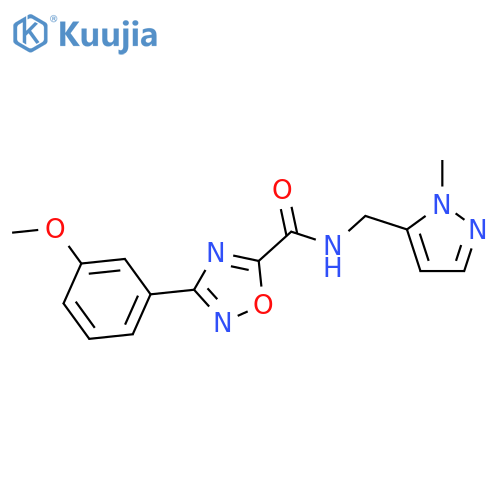 <br>3-(3-Methoxy-phenyl)-[1,2,4]oxadiazole-5-carboxylic acid (2-methyl-2H-pyraz ol-3-ylmethyl)-amide structure