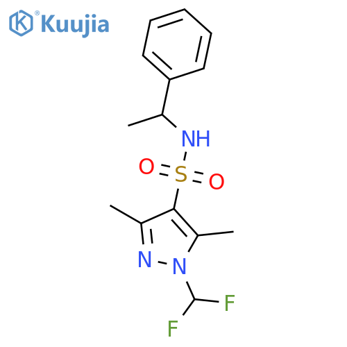 1-(difluoromethyl)-3,5-dimethyl-N-(1-phenylethyl)-1H-pyrazole-4-sulfonamide structure