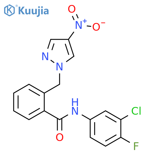 N-(3-Chloro-4-fluoro-phenyl)-2-(4-nitro-pyrazol-1-ylmethyl)-benzamide structure