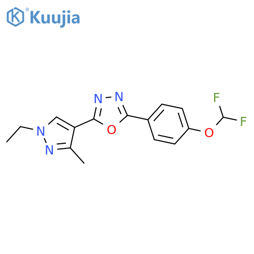 <br>2-(4-Difluoromethoxy-phenyl)-5-(1-ethyl-3-methyl-1H-pyrazol-4-yl)-[1,3,4]ox adiazole structure