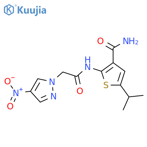 <br>5-isopropyl-2-{[(4-nitro-1H-pyrazol-1-yl)acetyl]amino}thiophene-3-carboxami de structure