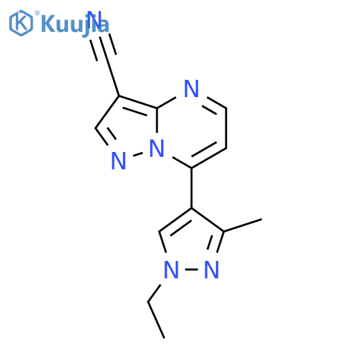 <br>7-(1-Ethyl-3-methyl-1H-pyrazol-4-yl)-pyrazolo[1,5-a]pyrimidine-3-carbonitri le structure