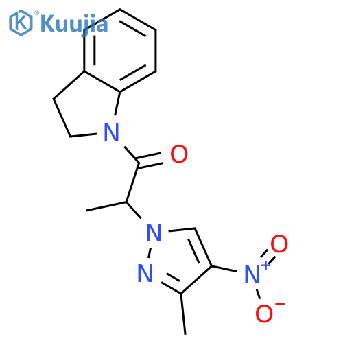 <br>1-(2,3-dihydro-1H-indol-1-yl)-2-(3-methyl-4-nitro-1H-pyrazol-1-yl)propan-1- one structure
