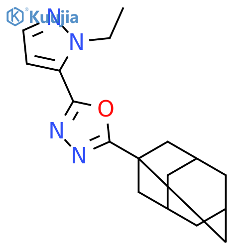 2-(1-adamantyl)-5-(1-ethyl-1H-pyrazol-5-yl)-1,3,4-oxadiazole structure