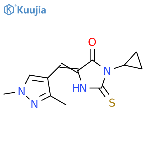 3-cyclopropyl-5-(1,3-dimethyl-1H-pyrazol-4-yl)methylidene-2-sulfanylideneimidazolidin-4-one structure