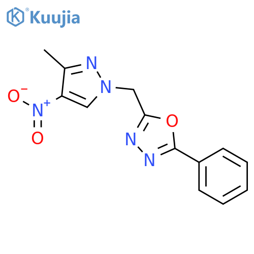 2-(3-Methyl-4-nitro-pyrazol-1-ylmethyl)-5-phenyl-[1,3,4]oxadiazole structure