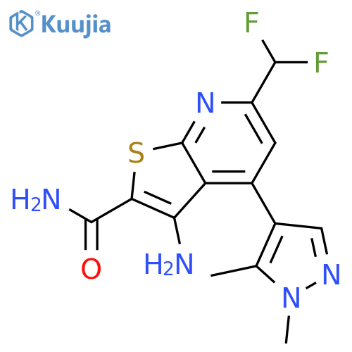 3-amino-6-(difluoromethyl)-4-(1,5-dimethyl-1H-pyrazol-4-yl)thieno2,3-bpyridine-2-carboxamide structure