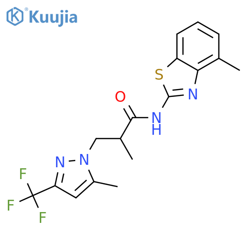 <br>2-Methyl-N-(4-methyl-benzothiazol-2-yl)-3-(5-methyl-3-trifluoromethyl-pyraz ol-1-yl)-propionamide structure