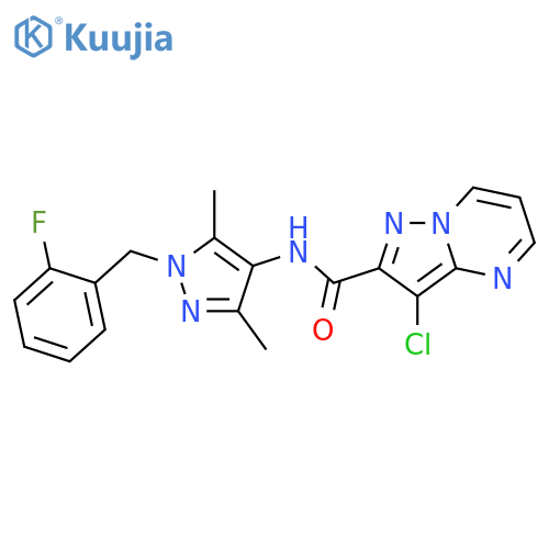 <br>3-chloro-N-[1-(2-fluorobenzyl)-3,5-dimethyl-1H-pyrazol-4-yl]pyrazolo[1,5-a] pyrimidine-2-carboxamide structure
