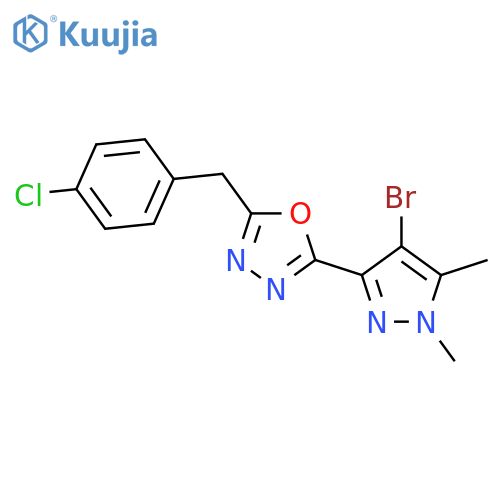 <br>2-(4-Bromo-1,5-dimethyl-1H-pyrazol-3-yl)-5-(4-chloro-benzyl)-[1,3,4]oxadiaz ole structure