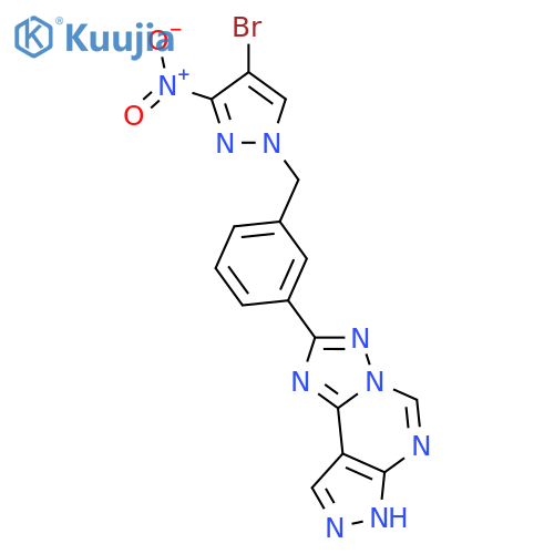 <br>2-[3-(4-Bromo-3-nitro-pyrazol-1-ylmethyl)-phenyl]-7H-pyrazolo[4,3-e][1,2,4] triazolo[1,5-c]pyrimidine structure