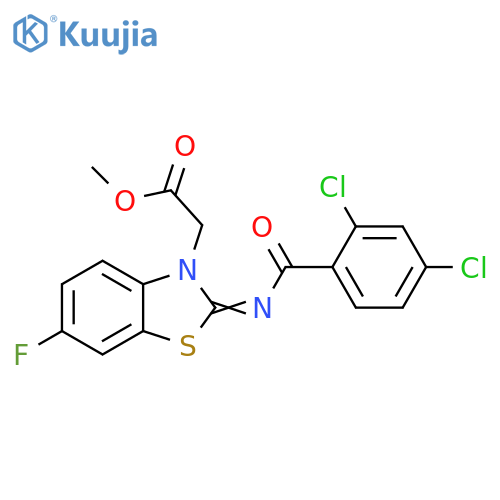 methyl 2-[(2Z)-2-[(2,4-dichlorobenzoyl)imino]-6-fluoro-2,3-dihydro-1,3-benzothiazol-3-yl]acetate structure