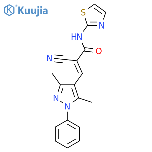 2-cyano-3-(3,5-dimethyl-1-phenyl-1H-pyrazol-4-yl)-N-(1,3-thiazol-2-yl)prop-2-enamide structure