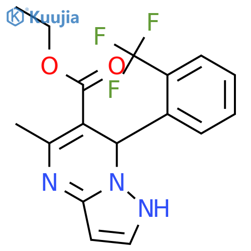 Pyrazolo[1,5-a]pyrimidine-6-carboxylicacid, 4,7-dihydro-5-methyl-7-[2-(trifluoromethyl)phenyl]-, ethyl ester structure