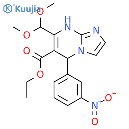 Imidazo[1,2-a]pyrimidine-6-carboxylic acid, 7-(dimethoxymethyl)-5,8-dihydro-5-(3-nitrophenyl)-, ethyl ester structure
