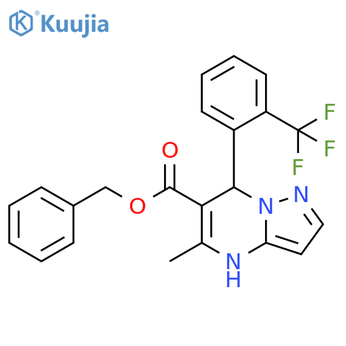 Pyrazolo[1,5-a]pyrimidine-6-carboxylic acid,4,7-dihydro-5-methyl-7-[2-(trifluoromethyl)phenyl]-, phenylmethyl ester structure