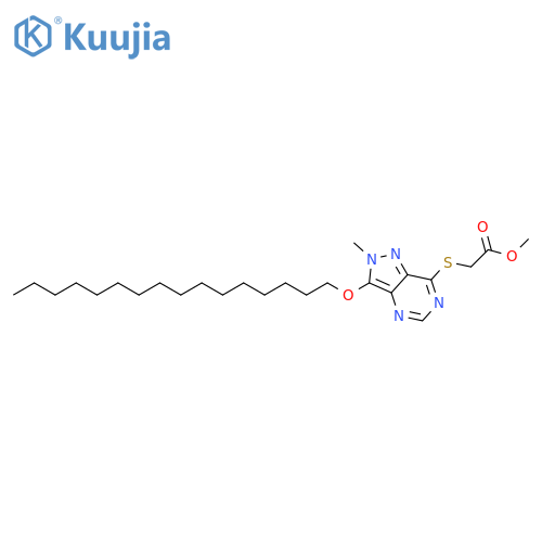 Acetic acid,[[3-(hexadecyloxy)-2-methyl-2H-pyrazolo[4,3-d]pyrimidin-7-yl]thio]-,methyl ester structure