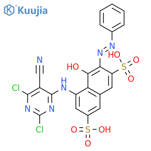2,7-Naphthalenedisulfonic acid, 5-[(5-cyano-2,6-dichloro-4-pyrimidinyl)amino]-4-hydroxy-3-(phenylazo)- structure