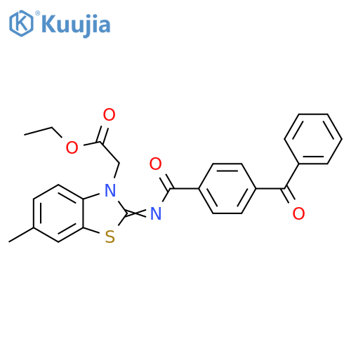 ethyl 2-[(2Z)-2-[(4-benzoylbenzoyl)imino]-6-methyl-2,3-dihydro-1,3-benzothiazol-3-yl]acetate structure