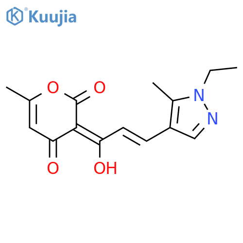 3-[(2E)-3-(1-ethyl-5-methyl-1H-pyrazol-4-yl)prop-2-enoyl]-4-hydroxy-6-methyl-2H-pyran-2-one structure