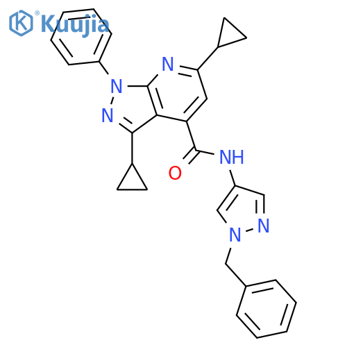 <br>N-(1-benzyl-1H-pyrazol-4-yl)-3,6-dicyclopropyl-1-phenyl-1H-pyrazolo[3,4-b]p yridine-4-carboxamide structure