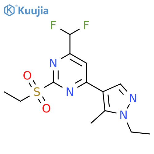 4-(difluoromethyl)-2-(ethanesulfonyl)-6-(1-ethyl-5-methyl-1H-pyrazol-4-yl)pyrimidine structure