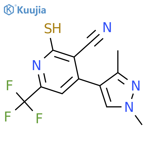 4-(1,3-dimethyl-1H-pyrazol-4-yl)-2-sulfanyl-6-(trifluoromethyl)pyridine-3-carbonitrile structure