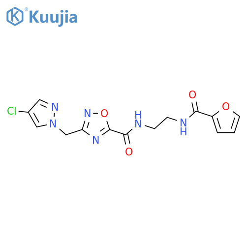 <br>3-[(4-chloro-1H-pyrazol-1-yl)methyl]-N-[2-(2-furoylamino)ethyl]-1,2,4-oxadi azole-5-carboxamide structure
