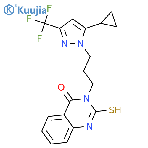 <br>3-(3-(5-Cyclopropyl-3-(trifluoromethyl)-1H-pyrazol-1-yl)propyl)-2-mercaptoq uinazolin-4(3H)-one structure
