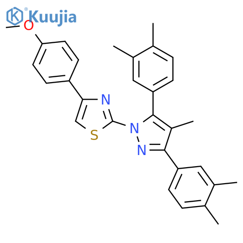 <br>2-[3,5-Bis-(3,4-dimethyl-phenyl)-4-methyl-pyrazol-1-yl]-4-(4-methoxy-phenyl )-thiazole structure
