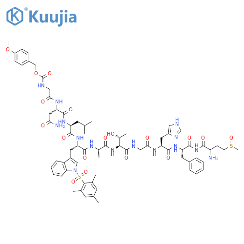 Butanamide, N-[[(4-methoxyphenyl)methoxy]carbonyl]glycyl-L-asparaginyl-L-leucyl-1-[(2,4,6-trimethylphenyl)sulfonyl]-L-tryptophyl-L-alanyl-L-threonylglycyl-L-histidyl-L-phenylalanyl-4-(methylsulfinyl)-L-2-amino- (9CI) structure