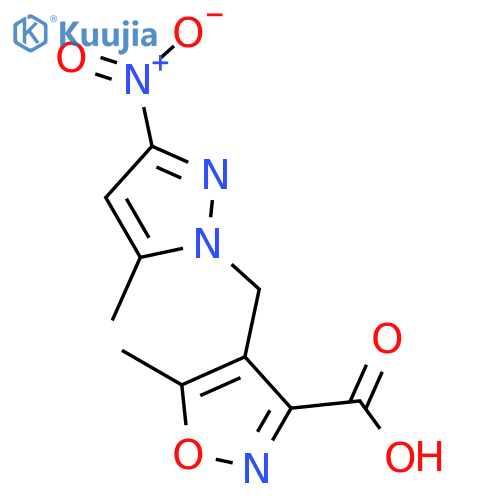 5-methyl-4-(5-methyl-3-nitro-1H-pyrazol-1-yl)methyl-1,2-oxazole-3-carboxylic acid structure