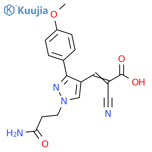 3-1-(2-carbamoylethyl)-3-(4-methoxyphenyl)-1H-pyrazol-4-yl-2-cyanoprop-2-enoic acid structure