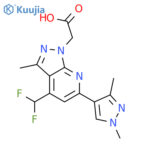 2-4-(difluoromethyl)-6-(1,3-dimethyl-1H-pyrazol-4-yl)-3-methyl-1H-pyrazolo3,4-bpyridin-1-ylacetic acid structure