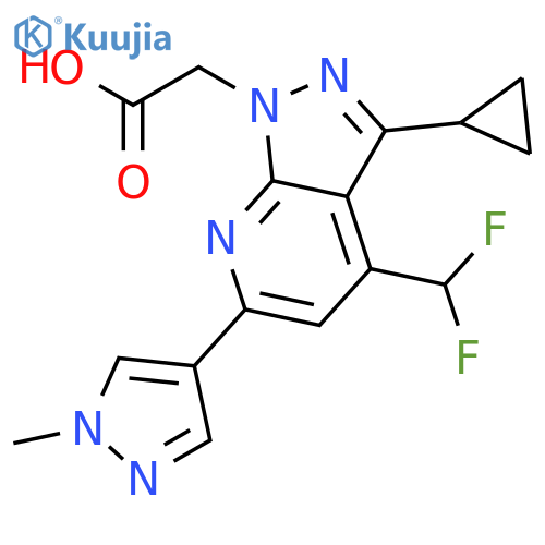 2-3-cyclopropyl-4-(difluoromethyl)-6-(1-methyl-1H-pyrazol-4-yl)-1H-pyrazolo3,4-bpyridin-1-ylacetic acid structure