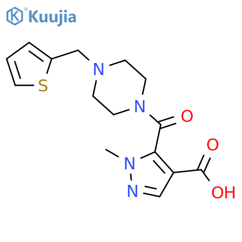 <br>1-methyl-5-{[4-(thien-2-ylmethyl)piperazin-1-yl]carbonyl}-1H-pyrazole-4-car boxylic acid structure