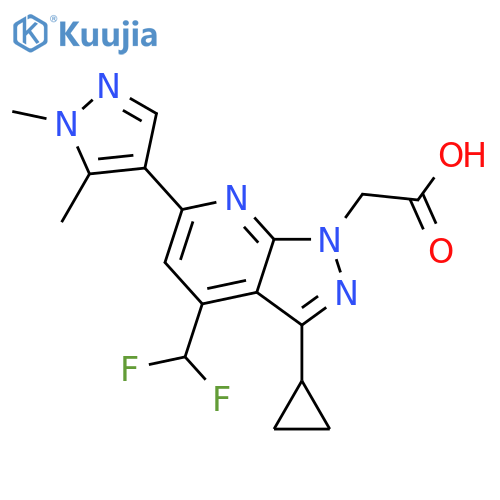 2-3-cyclopropyl-4-(difluoromethyl)-6-(1,5-dimethyl-1H-pyrazol-4-yl)-1H-pyrazolo3,4-bpyridin-1-ylacetic acid structure