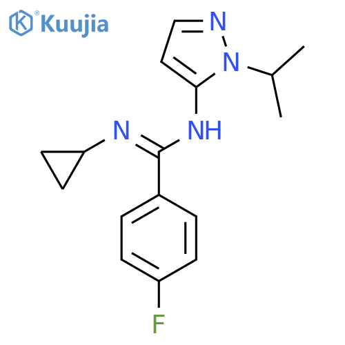 N-Cyclopropyl-4-fluoro-N'-1-(propan-2-yl)-1H-pyrazol-5-ylbenzene-1-carboximidamide structure