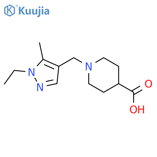 1-(1-ethyl-5-methyl-1H-pyrazol-4-yl)methylpiperidine-4-carboxylic acid structure