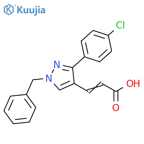 3-1-benzyl-3-(4-chlorophenyl)-1H-pyrazol-4-ylprop-2-enoic acid structure